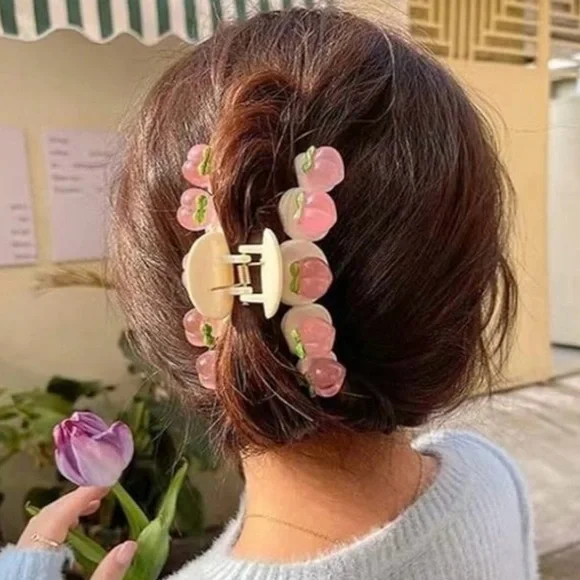Sweet Peach Hair Claw Clip Women’s Crab Ponytail Clip Fashion Accessories - Picture 7 of 7